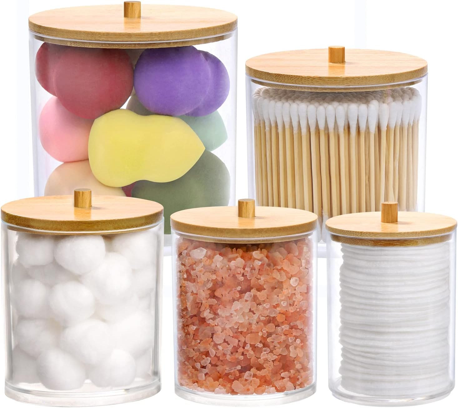 5pcs Acrylic Qtip Holder Dispenser for Bathroom Storage Cotton Swabs Balls Rounds Pads - 5 Sizes ... | Amazon (US)