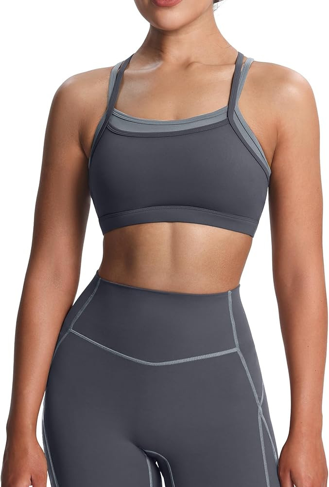 Aoxjox Women's Workout Sports Bras Takes Two Bra High Impact Training Fitness Running Yoga Crop T... | Amazon (US)