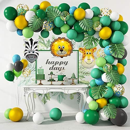 146 Pcs Jungle Safari Theme Party Supplies Balloon Arch Garland Kit 12'' 10'' 5'' Green Balloons ... | Amazon (US)