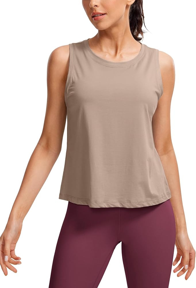 CRZ YOGA Pima Cotton High Neck Cropped Tank Tops for Women Crop Athletic Gym Workout Sleeveless S... | Amazon (US)