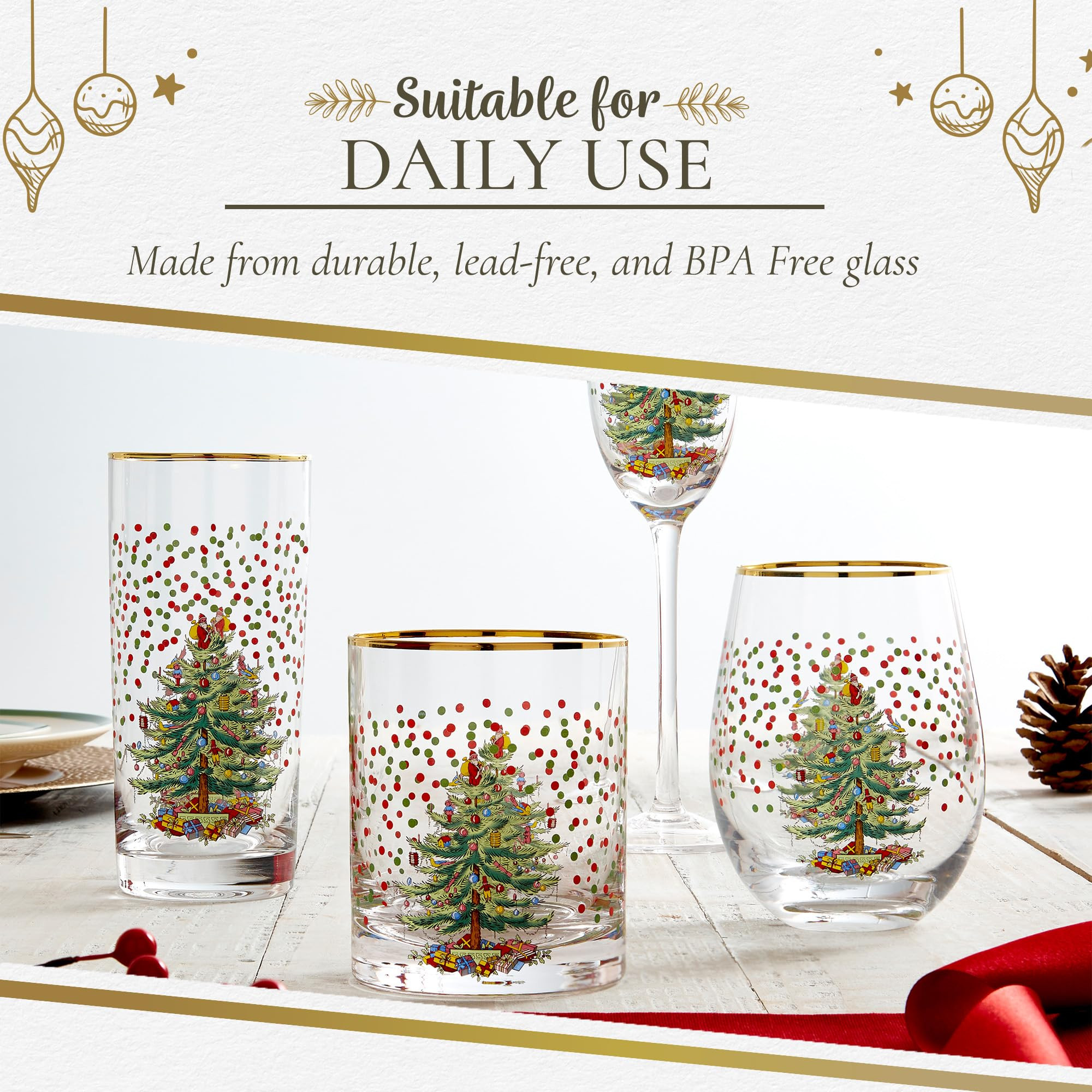 Spode Christmas Tree 14 Fl. Oz. Double Old Fashion Glass (Set of 4), Polka Dot - Whiskey & Bourbo... | Amazon (US)