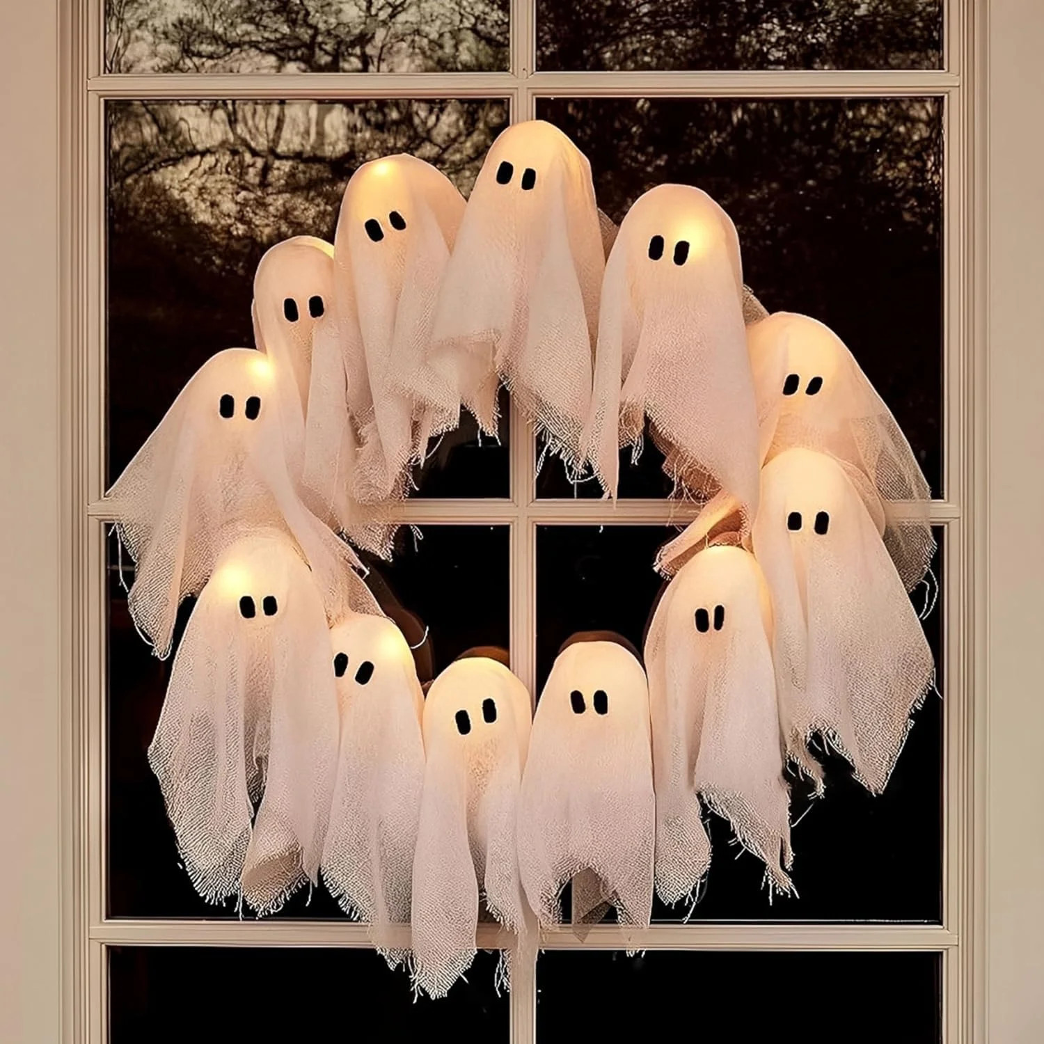 ZapZest New Halloween Ghost Wreath, Halloween Wreaths for Front Door,12 LED Light-Up White Ghost ... | Walmart (US)
