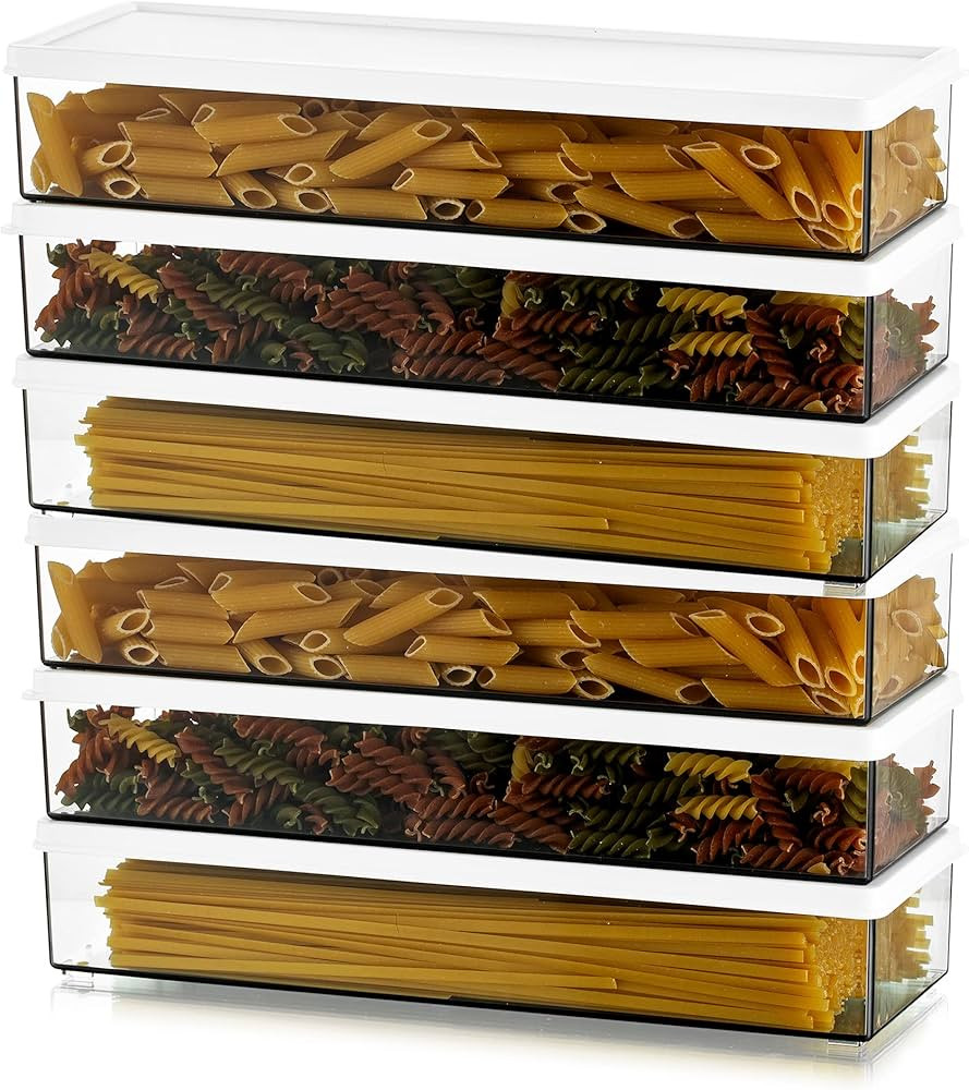 Hanobe Pasta Containers for Pantry Large Spaghetti & Noodle Canister Clear Cereal Storage Organiz... | Amazon (US)