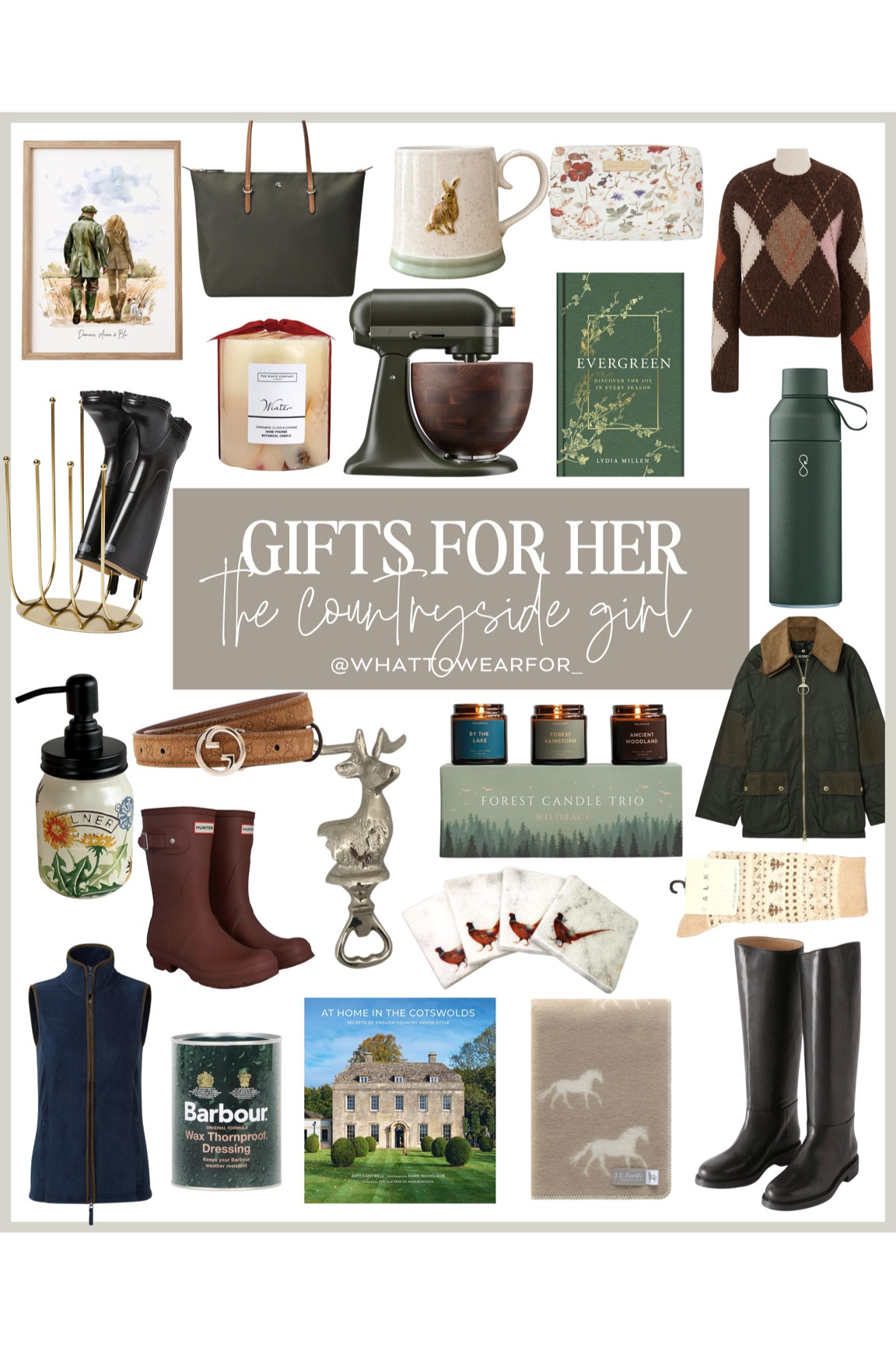 Gift guide for her: the countryside girl 🌳 

Gifting / English countryside / outdoors waxed jacket / wellies / Barbour / Gucci belt / evergreen / winter candle / personalised gifts 

#LTKwinter #LTKuk #LTKgiftguide