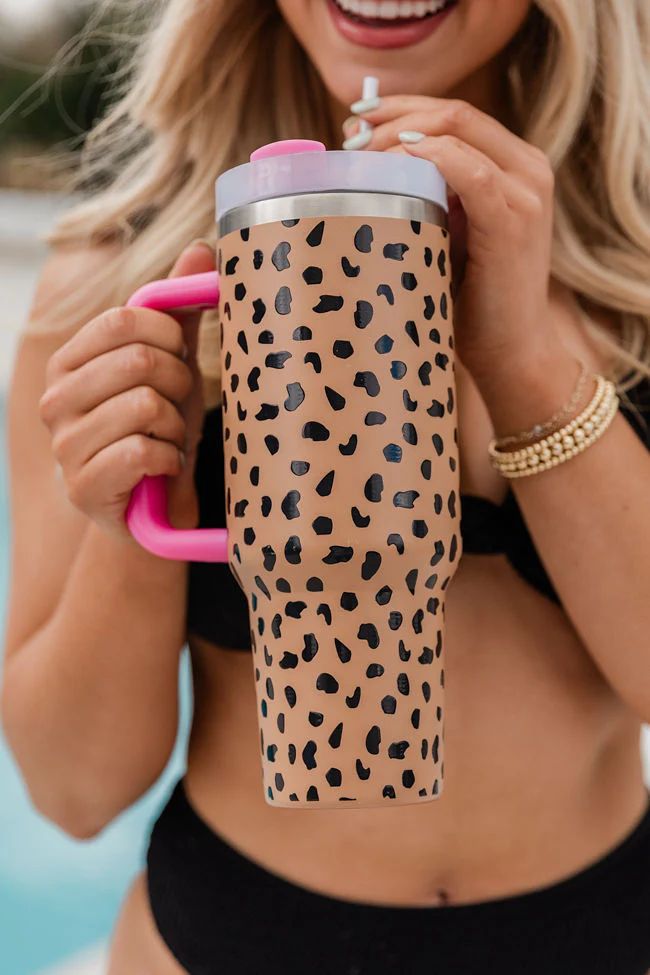 Sippin' Pretty In Nina Leopard 40 0z Drink Tumbler With Lid And Straw | Pink Lily