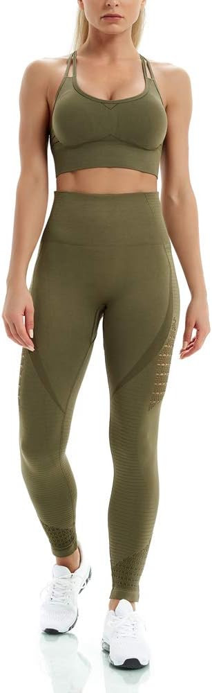 WodoWei Women's Workout Sets 2 Piece Outfits High Waisted Yoga Leggings and Sports Bra Gym Clothes | Amazon (US)