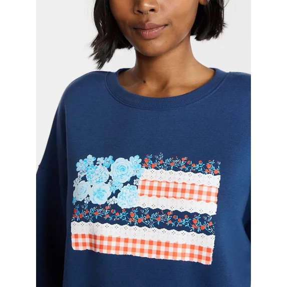 No Boundaries Boxy Americana Sweatshirt with Long Sleeves, Women's XXS-4X | Walmart (US)