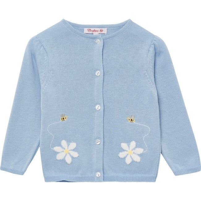 Little Daisy and Bee Cardigan, Pale Blue | Maisonette