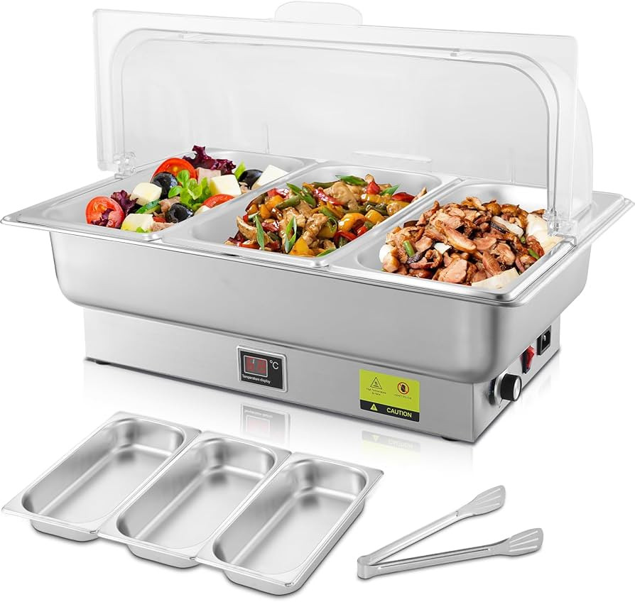 Electric Chafing Dish, 3 x 3QT Size Electric Chafing Dish Buffet Set with Rotary Knob Adjustable ... | Amazon (US)