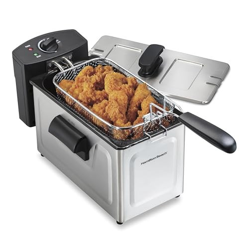Hamilton Beach 35032 Professional Style Electric Deep Fryer, Frying Basket with Hooks, 1500 Watts, 3 Liters, Stainless Steel | Amazon (US)