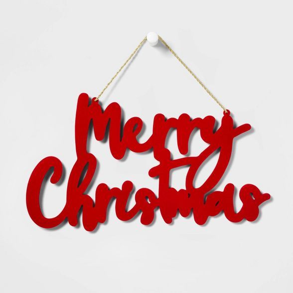 Merry Christmas Velour Covered Wooden Hanging Sign Red - Wondershop™ | Target