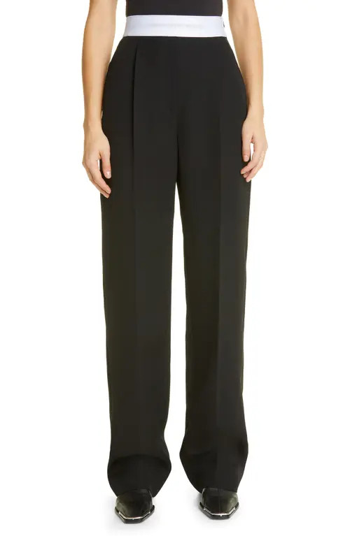Alexander Wang Logo Waist Pleated Wool Pants in Black at Nordstrom, Size 10 | Nordstrom