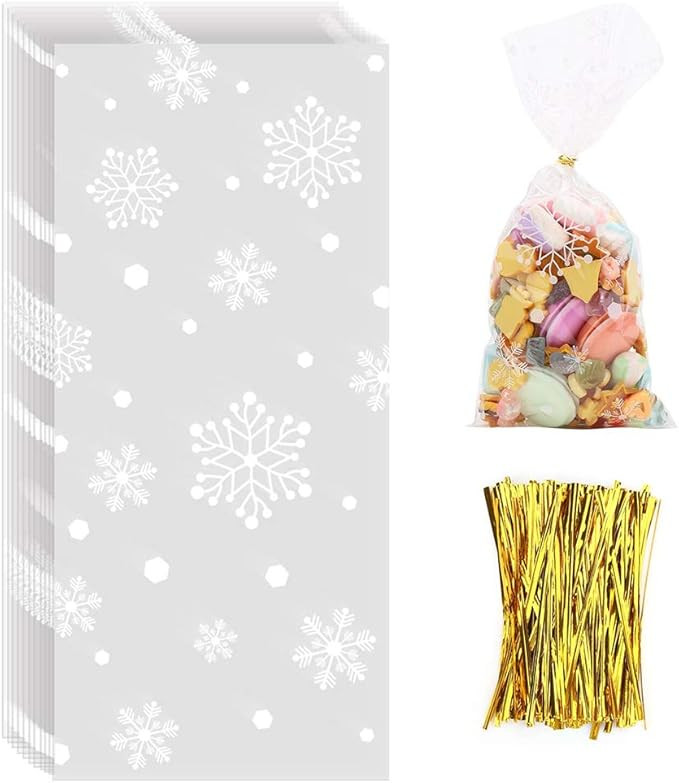 CCINEE Snowflake Treat Bag,Christmas Cellophane Bag with Twist Ties Candy Cookie Bags for Party S... | Amazon (US)