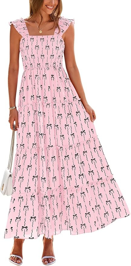 PRETTYGARDEN Women's 2025 Floral Maxi Sundress Smocked Tank Dress Sleeveless Ruffle Summer Tiered... | Amazon (US)