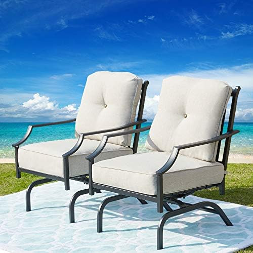 Festival Depot Patio Set of 2 Metal Dining Chairs with Thick Cushions Outdoor Furniture for Bistro D | Amazon (US)