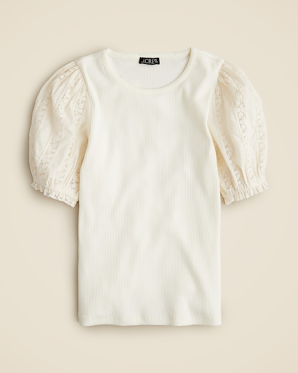 Vintage rib top with lace puff sleeves | J. Crew US