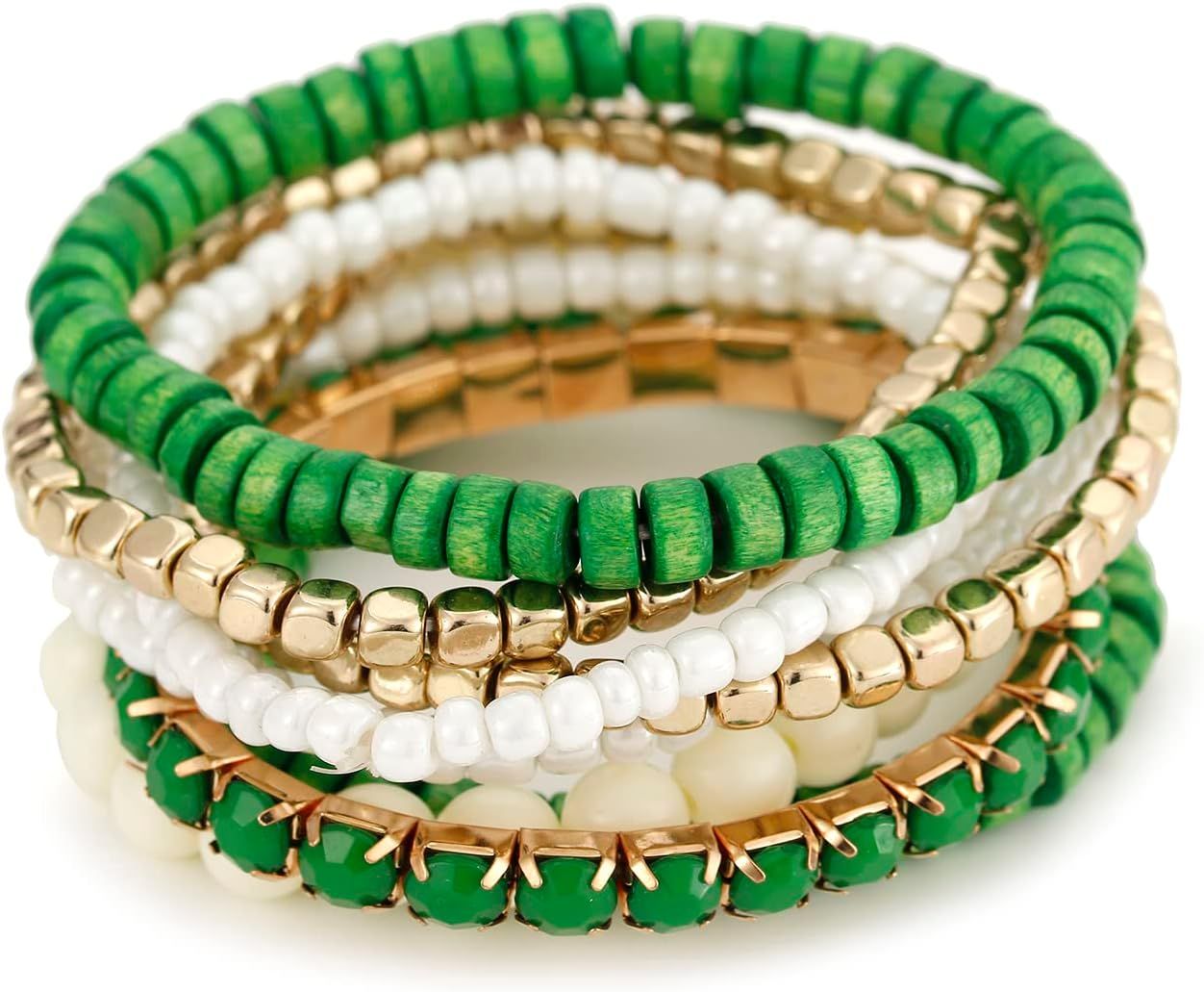 LUREME Bohemian Beads Cube Multi Strand Stretch Stackable Bangle Bracelet Set (bl003172) | Amazon (US)