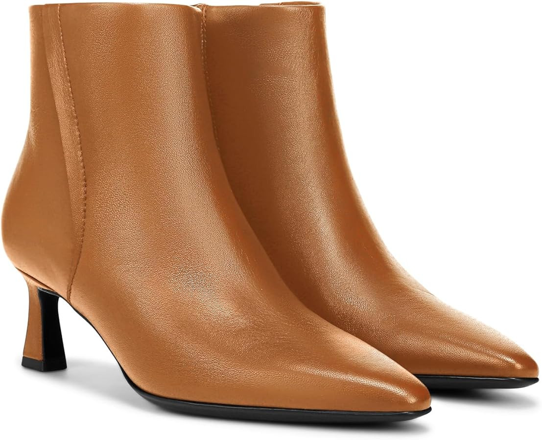 Coutgo Womens Ankle Boots Kitten Low Heel Closed Pointed Booties Side Zipper Winter Dress Shoes | Amazon (US)