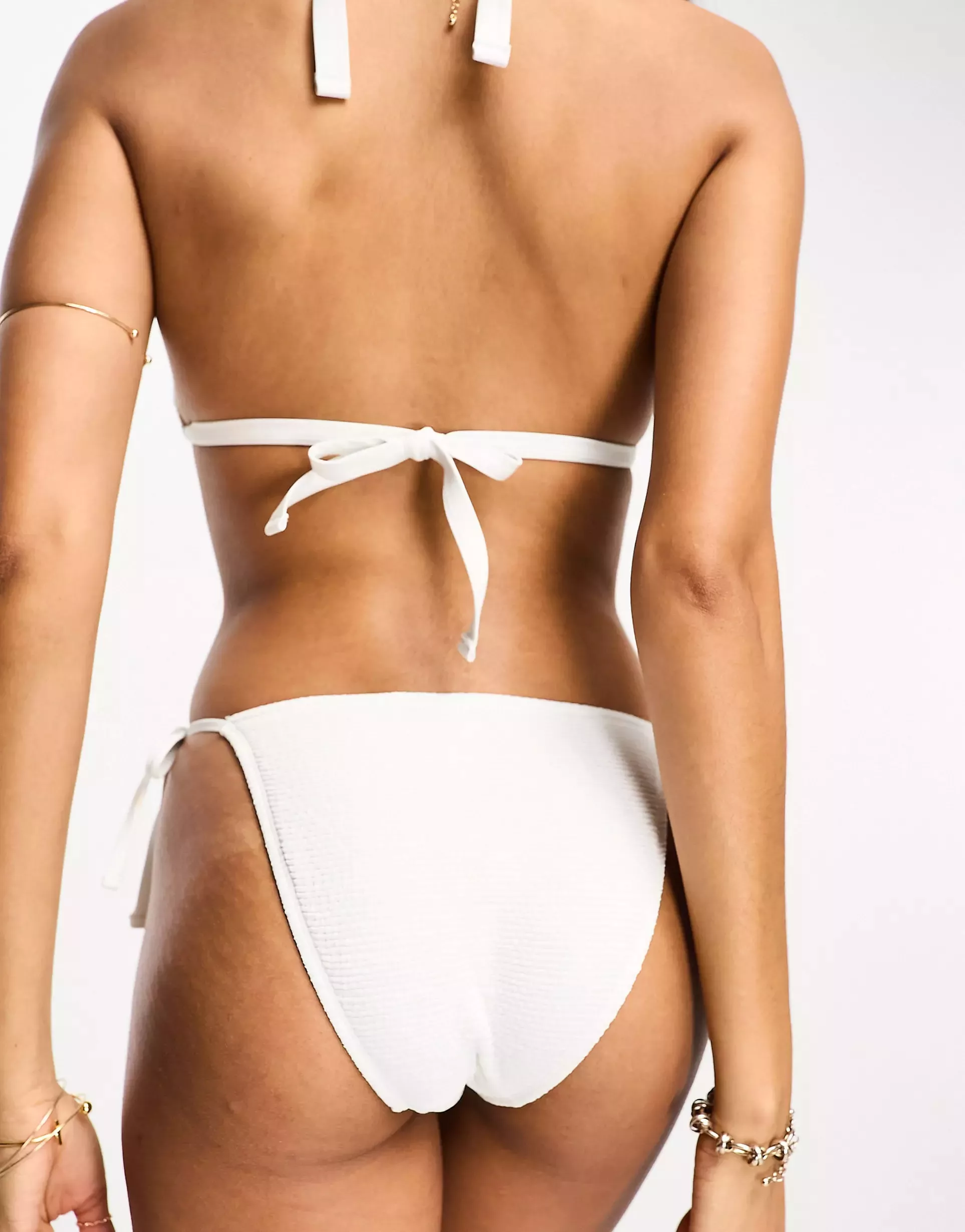Ivory Rose Fuller Bust crinkle scoop front high apex bikini top in white