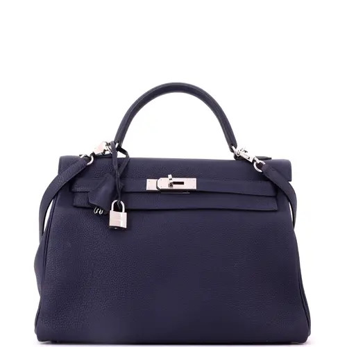 Pre-Owned Hermes Kelly Handbag Blue Togo with Palladium Hardware 32 in Bleu Nuit at Nordstrom, Size Medium | Nordstrom