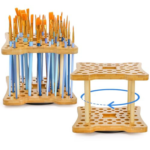 Cedilis 2 Pack Rotating Paint Brush Holder, 59 Holes Bamboo Paintbrush Holder Organizer for Pen, Pencil, Watercolor Brushes, Artist, No Assembly Required | Amazon (US)