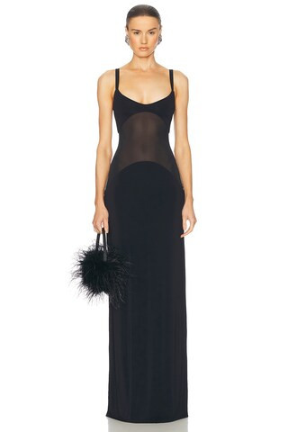Helsa Sheer Knit Curve Maxi Dress in Black | FWRD 