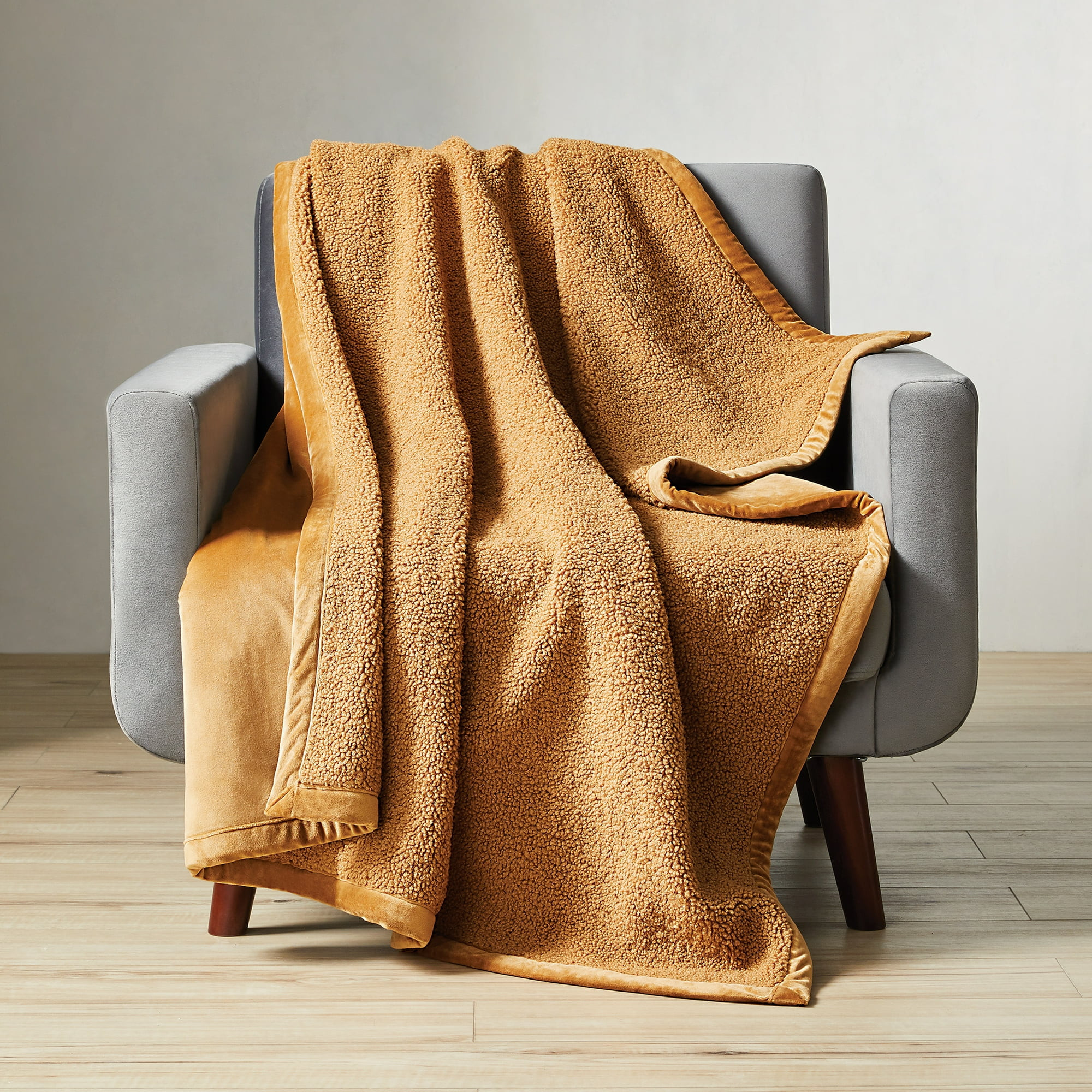 Better Homes & Gardens Teddy Faux Fur Throw Blanket, Caramel Beige, Standard Throw | Walmart (US)