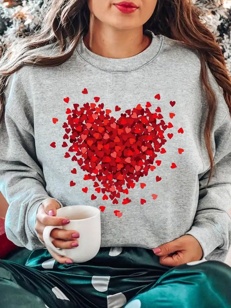 Heart Print Pullover Sweatshirt Casual Long Sleeve Crew Neck - Temu | Temu Affiliate Program
