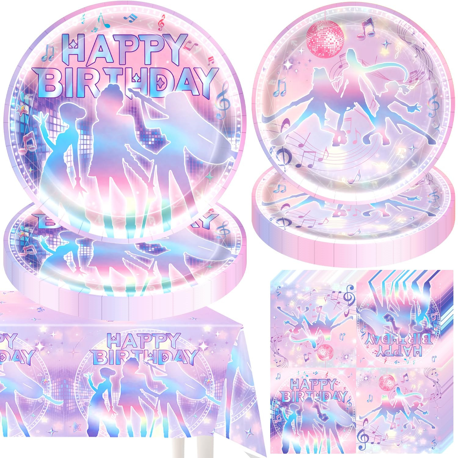 41pcs Kpop Singer Birthday Party Decorations, Pink Purple Gradient Music Themed Party Supplies Se... | Amazon (US)