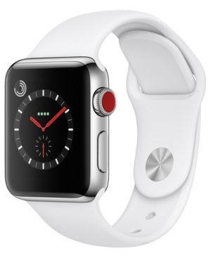 Apple Watch Series 3 (Gps + Cellular), 38mm Stainless Steel Case with Soft White Sport Band | Macys (US)