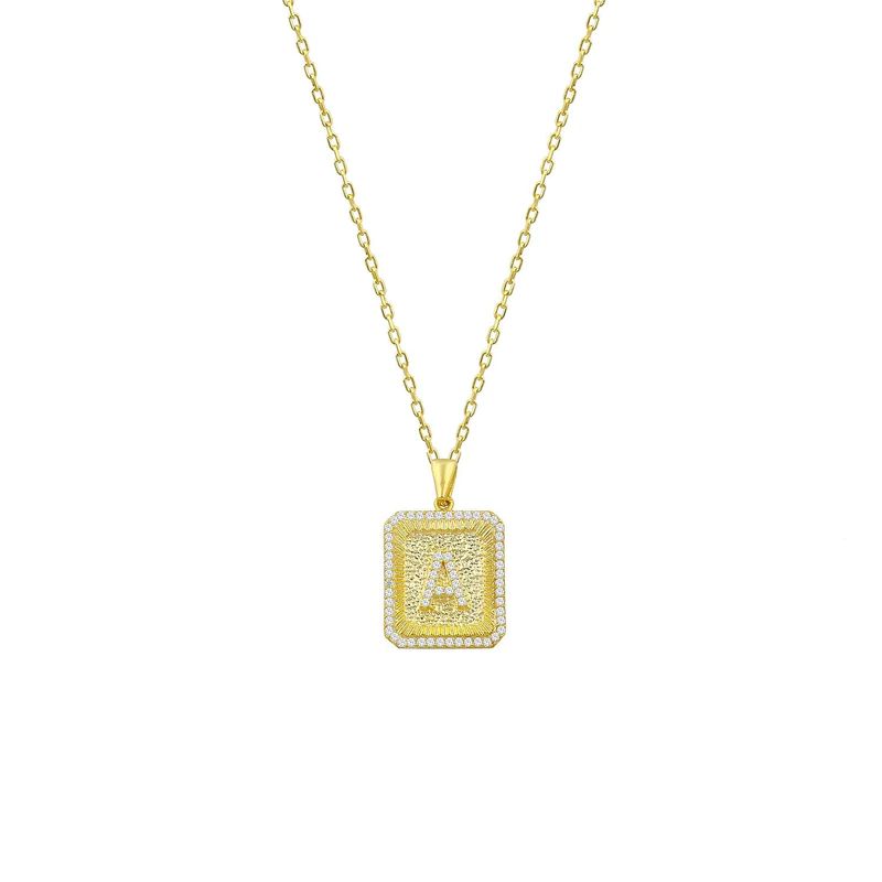 Square Pendant Initial Necklace in Gold | The Sis Kiss