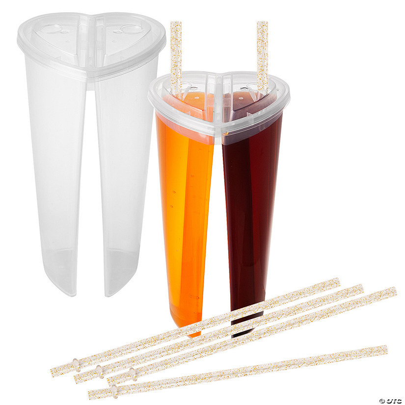 Heart-Shaped Two-Sided Plastic Cups with Lids & Straws - 36 Pc. | Oriental Trading Company
