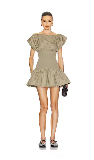 Rib Mix Shirting Mini Dress in Olive Green | Revolve Clothing (Global)