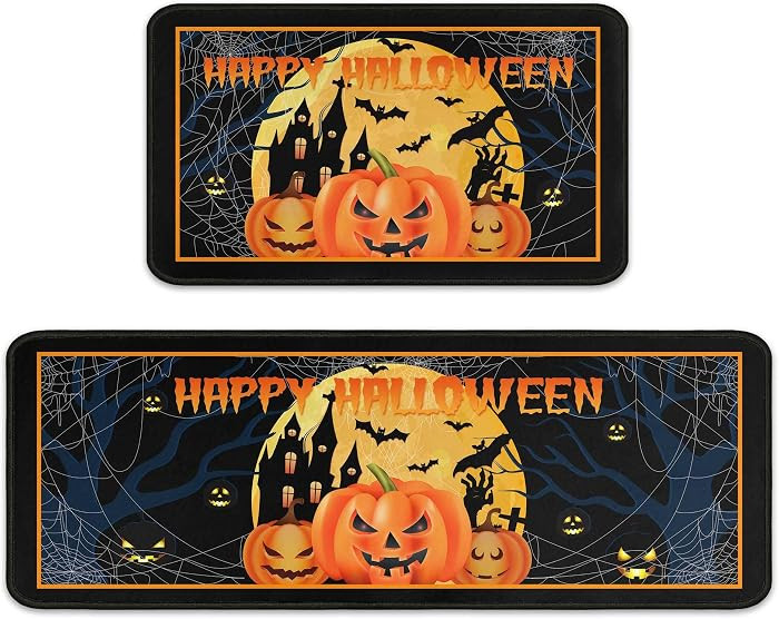 Ghosts Halloween Kitchen Rugs Set of 2, Non Slip Backing Spooky Kitchen Mats for Floor Holiday Rug Decor for Home Party Gifts (Happy Halloween, 17"x47.2"+17"x30") | Amazon (US)