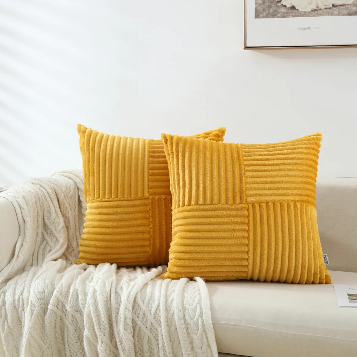Square Striped Corduroy Soft Flannel Patchwork Pillow Cover (Set of 2) | Wayfair North America