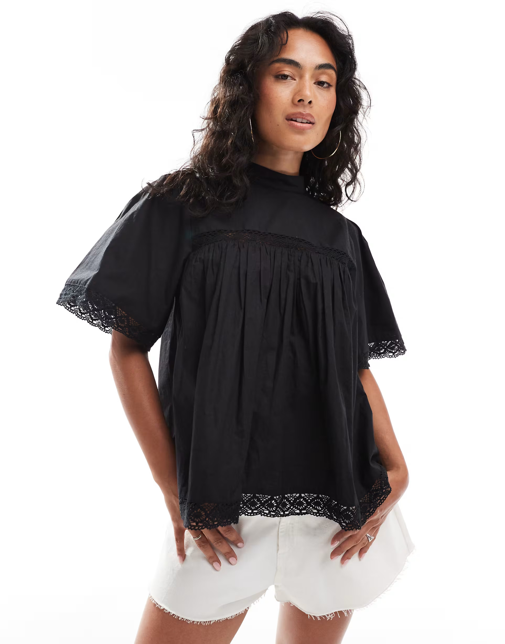 ASOS DESIGN lace insert smock top in black | ASOS | ASOS (Global)