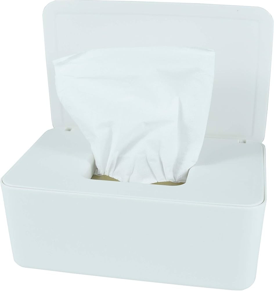 Diaper Wipes Dispenser, Tissue Storage Box Case, Wet Wipe Dispenser Holder with Lid for Home, Office, Cars (White) | Amazon (US)