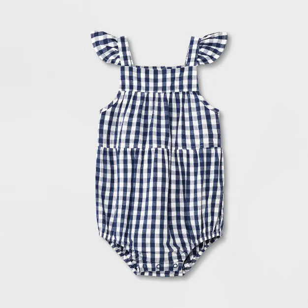 Baby Girls' Floral Gingham Romper - Cat & Jack™ Blue | Target