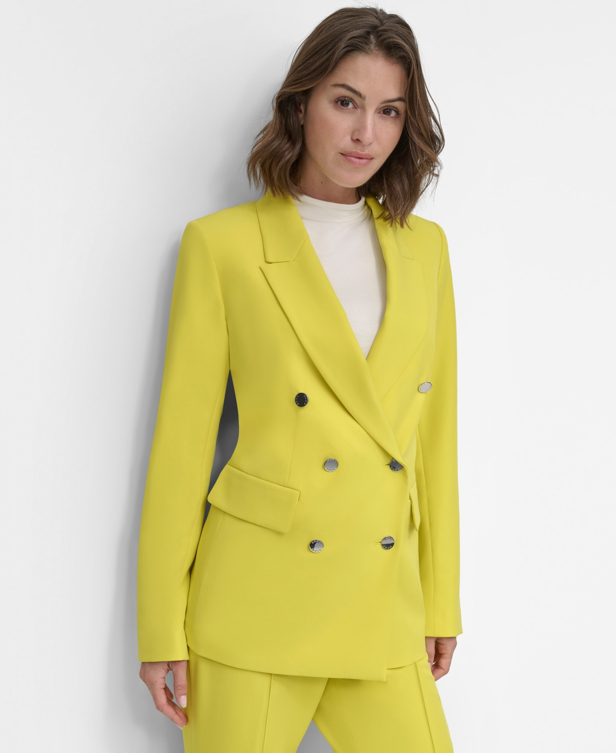 Dkny Women's Classic Double-Breasted Blazer - Acid Yellow | Macy's