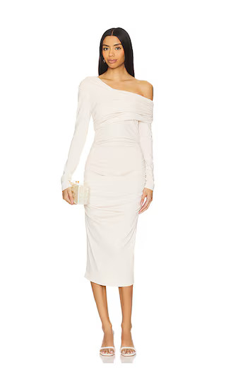 One Off Shoulder Long Sleeve Dress in Blanched Almond | Revolve Clothing (Global)