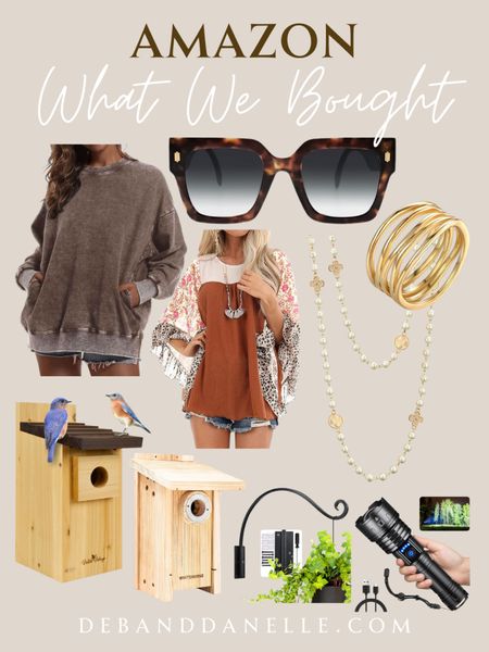 These are the items we bought on Amazon over from past week including some Spring shirts and accessories as well as some outdoor items. We are ready to get outside! #birdhouse #sweatshirt #springshirts #sunglasses #jewlery

#LTKhome #LTKfindsunder50 #LTKSeasonal