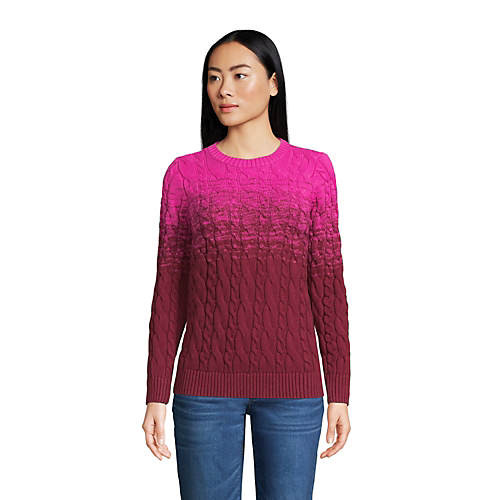 Women's Cotton Drifter Crew Cable Pullover Sweater | Lands' End (US)