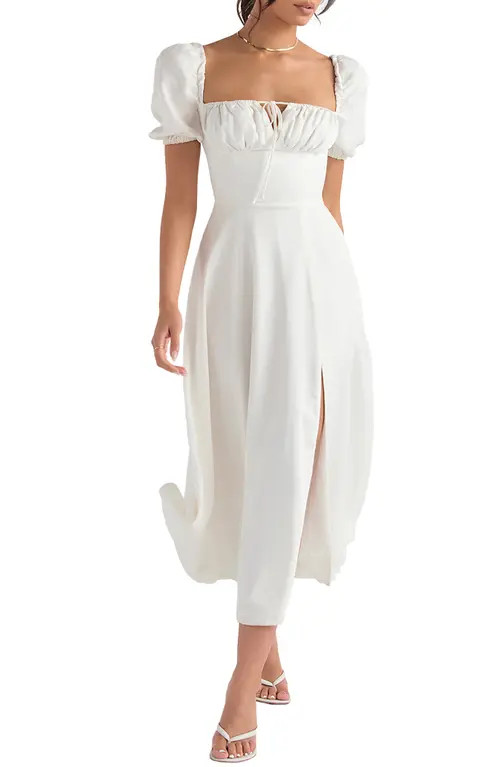 HOUSE OF CB Tallulah Puff Sleeve Midi Dress in White at Nordstrom, Size Large | Nordstrom