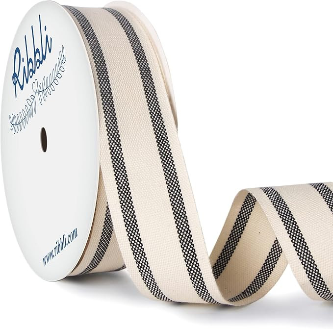 Ribbli Natural Cotton Stripe Ribbon,1Inch x 10 Yard Spool,Natural/Black,Farmhouse Ribbon,Use for ... | Amazon (US)