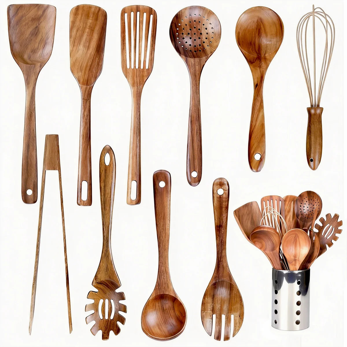 11 PCS Cooking Utensil Set, Wooden Kitchen Utensils Set | Wayfair North America