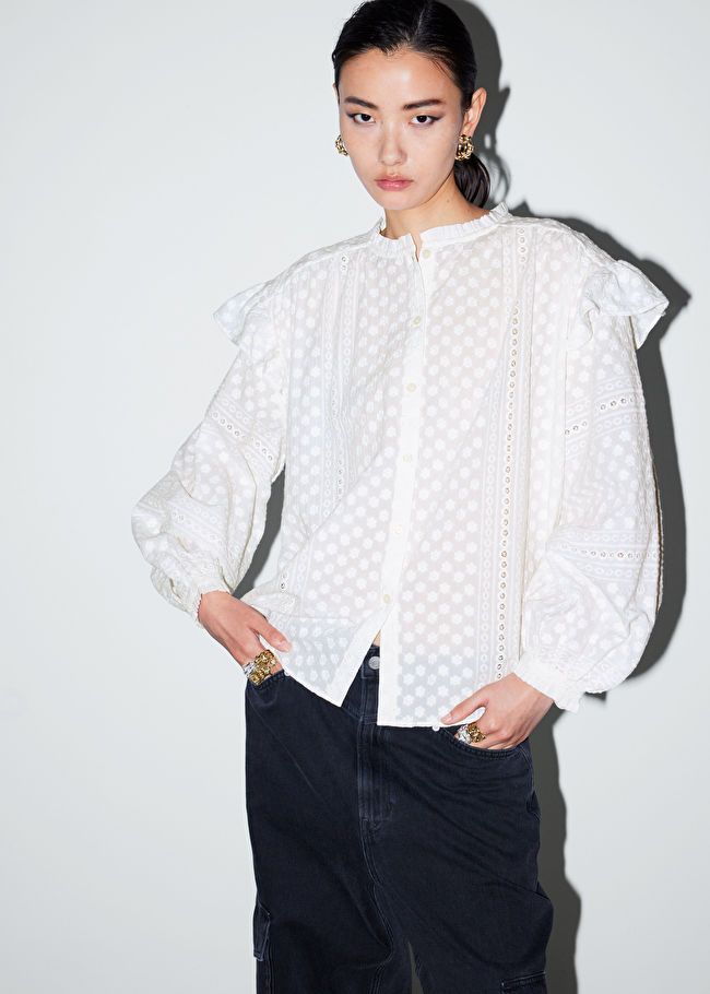 Frilled Floral Embroidery Blouse | & Other Stories US