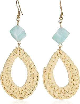 Rattan Earrings Handmade Straw Statement Bohemian Lightweight Drop Dangle Geometric Woven Wicker ... | Amazon (US)