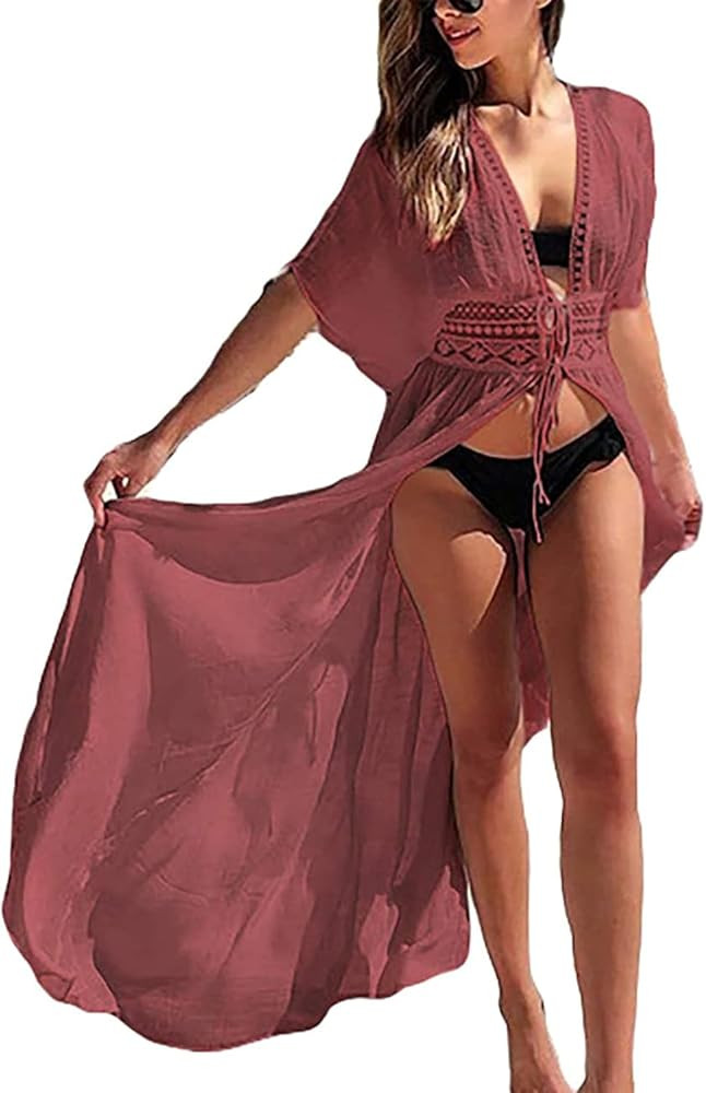 Women Swimsuit Cover Up Open Front Long Beach Kimono Cardigan Swim Bathing Suit Cover Ups with Dr... | Amazon (US)