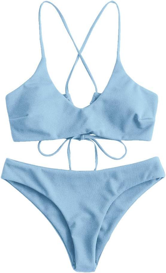 ZAFUL Galaxy Print Bikini Set Crisscross Reversible Swimsuit Bralette Bathing Suit | Amazon (US)