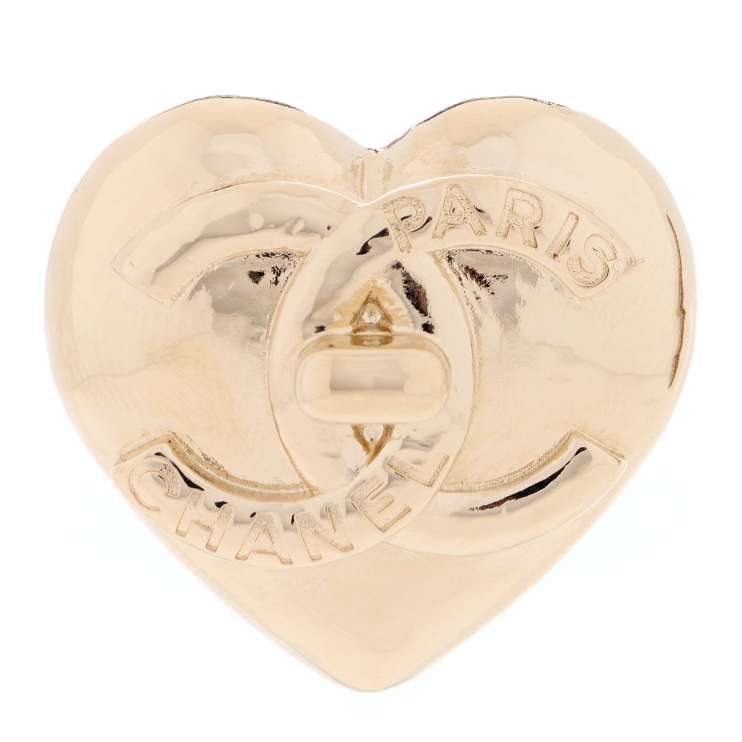 Metal CC Heart Turnlock Brooch Gold | FASHIONPHILE (US)